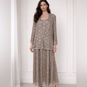 R&M Richards 2-Piece Tan Jacket & Gown Set – Size 22W